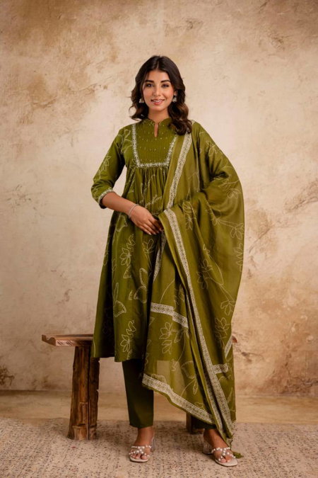 Naisha K 32 Cotton Embroidered Kurti Bottom With Dupatta Bulk Orders In India
